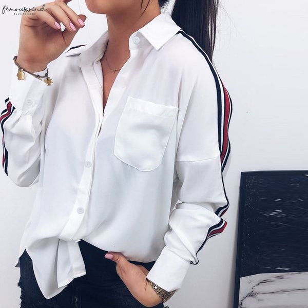 

fashion office lady blouse women casual white shirt lapel collar stripe long sleeve botton shirt blusas female xew