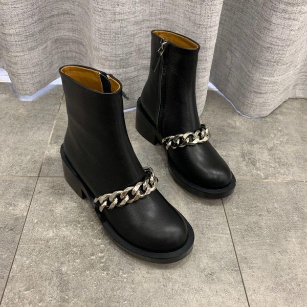 

2020-g2020 new iron chain high cut short boots trend leather pointed women's shoes casual fashion martin boots size 35-41