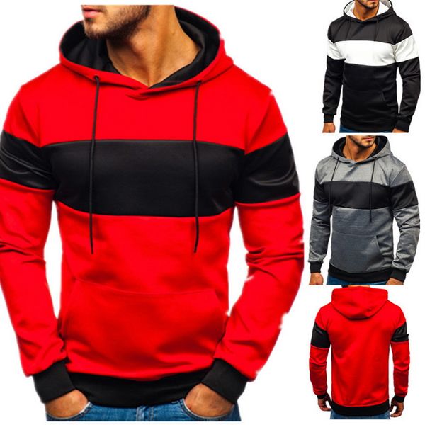 

2020 man pocket patchwork hooded cardigan for men slim fit hoodie coat men casual long sleeve sweatshirts male jackets, Black;blue