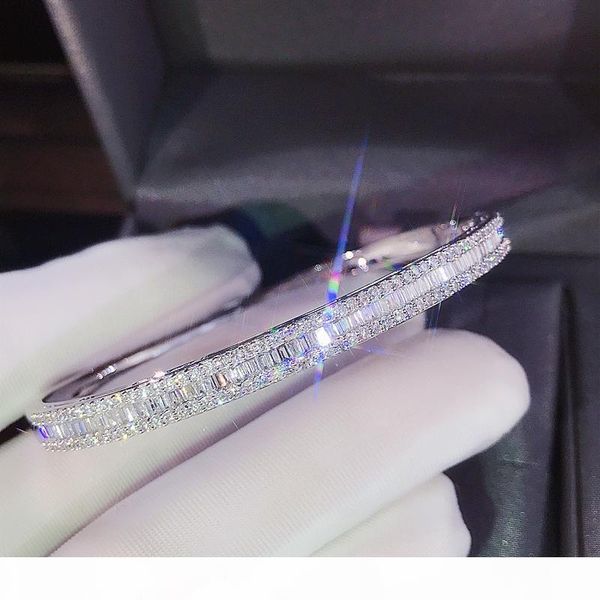 

k choucong потрясающие роскошные ювелирные изделия стерлингового серебра 925 полный princess cut белый топаз cz алмазный вечность браслет св, Black