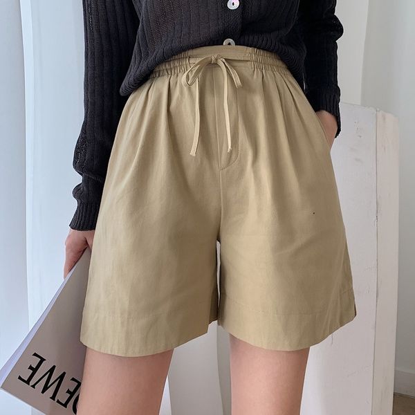 

cotton linen casual shorts women 2020 new elastic waist korean casual high waist slim wide leg shorts, White;black
