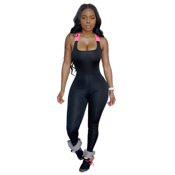 Tute da donna Pagliaccetti Sexy Scava Fuori Aperto Indietro Fasciatura Tuta da donna Catsuit Senza maniche Push Up Allenamento fitness Pagliaccetto Tuta