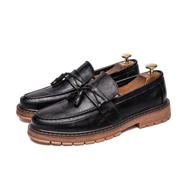 

2020 new men shoes comfortable non-slip leather casual sheos british style business gentleman shoes retro fashion tide loafers, Black