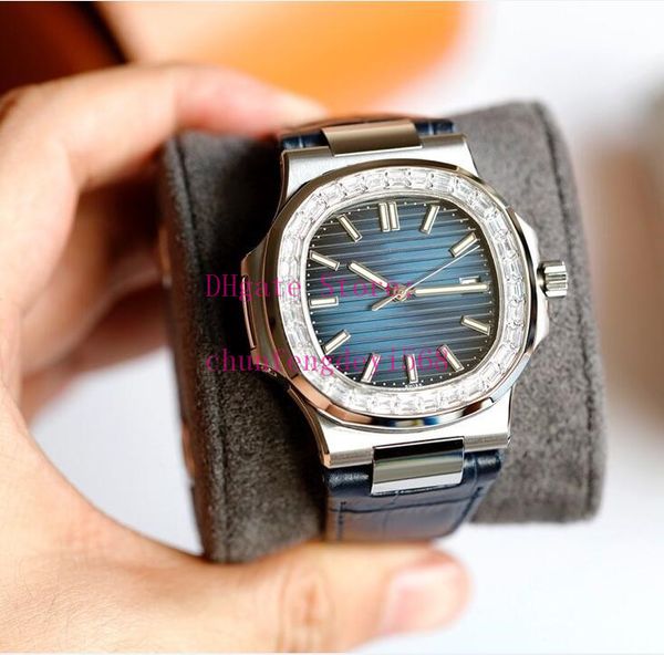 

male wristwatches automatic movement cal.324 sc date diamond bezel eta 5711/1a-011 platinum leather strap 40mm luminous men's watches, Slivery;brown