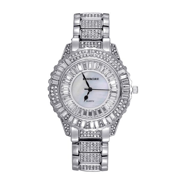 

hip hop luxury mens iced out waterproof watches date quartz wrist watches with micropave cz alloy watch for women men jewelry, Black