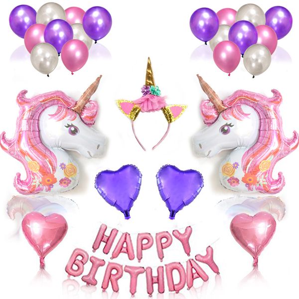 

factory outlet purple unicorn balloon package party set multi-piece unicorn birthday ornament hair band set festive supplies