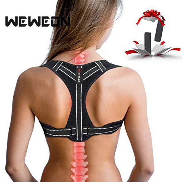 

back waist posture corrector adjustable correction belt waist trainer shoulder lumbar brace spine support belt vest, Black;gray