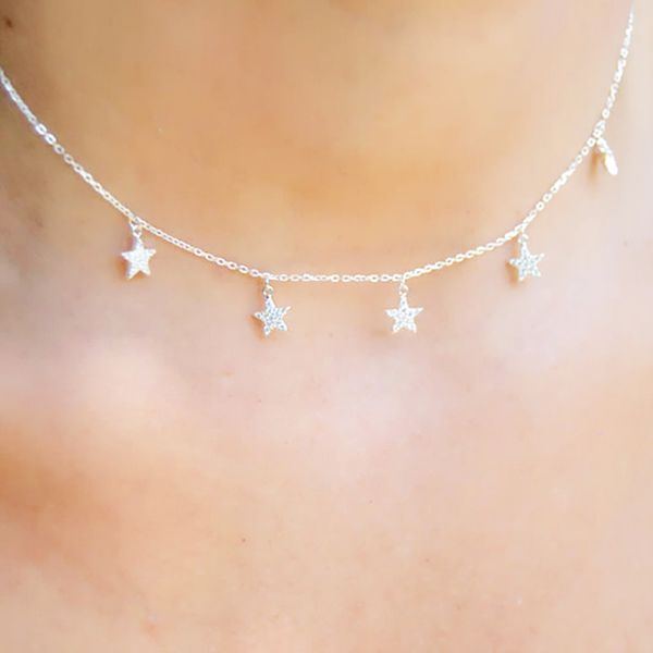 

multi layer 925 sterling silver delicate chain choker charm necklace statement collar trendy fashion fine silver necklaces