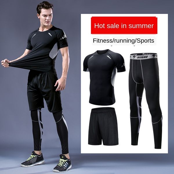 

1u22g sports t-shirt quick-drying outdoor sports suit sportswear fitness clothes moisture absorption and perspiration round neck fitness sho, Black