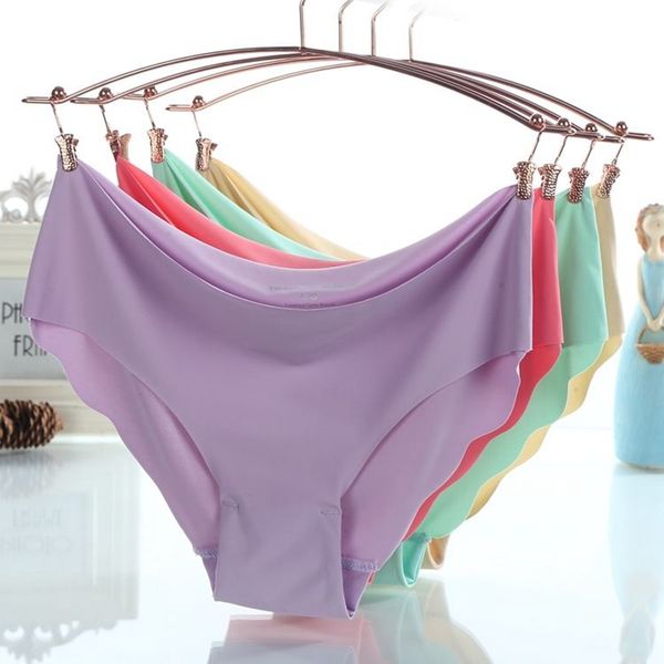 

women's panties women ice silk breathable candy colors wavy seamless hipster soft comfortable underwear 1 pcs, Black;pink