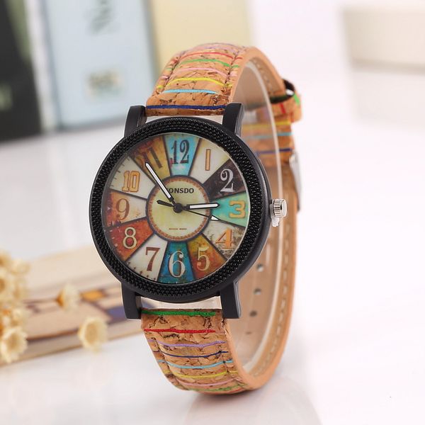 

new flower surface wood grain leather watch men's quartz sports watch fashion men and women clock wrist, Slivery;brown