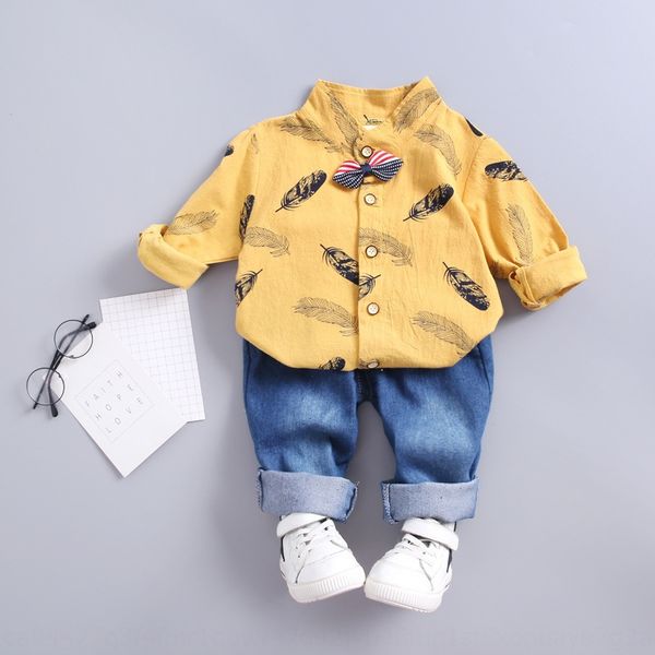 

autumn 2020 new boys' casual long sleeve shirt set and shirt jeans baby's fashionable jeans two-piece set