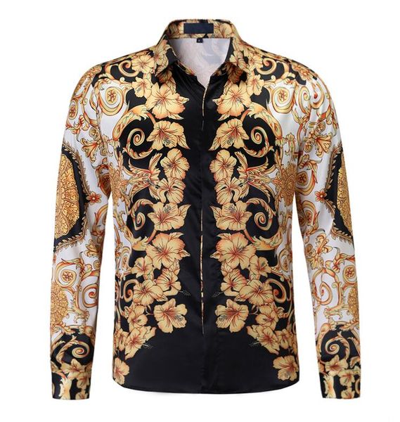 

3d цифровой печати mens casual рубашки моды тонкий цветочный принт мужские с длинным рукавом рубашки конструктора вскользь самцы одежда @ s2, White;black