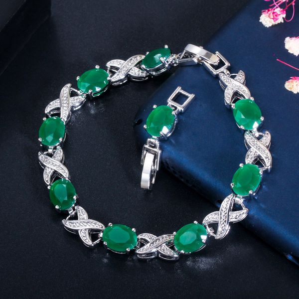 

cwwzircons 2020 new trendy jewelry elegant x cross oval green cz crystal ladies party tennis bracelet with extender cb210, Black