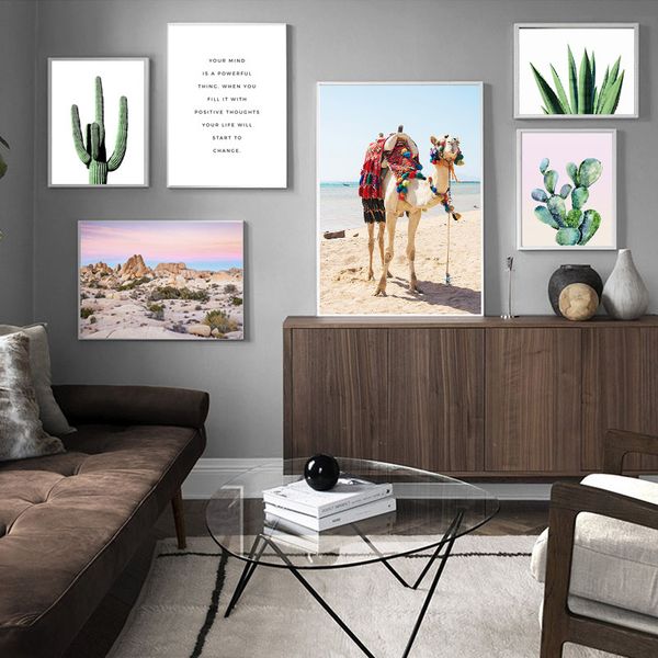 

tropical desert landscape canvas poster nordic decoration succulent camel wall art print painting decorative picture home decor