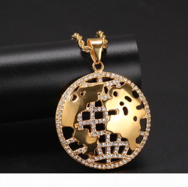 

d gold -plated diamond -encrusted world map personalized hip hop stainless steel pendants street hipster necklaces are selling across b, Silver