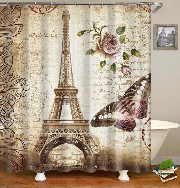 

dafield eiffeltower shower curtain vintage paris eiffeltower red rose stamp floral pattern romantic abstract france art city