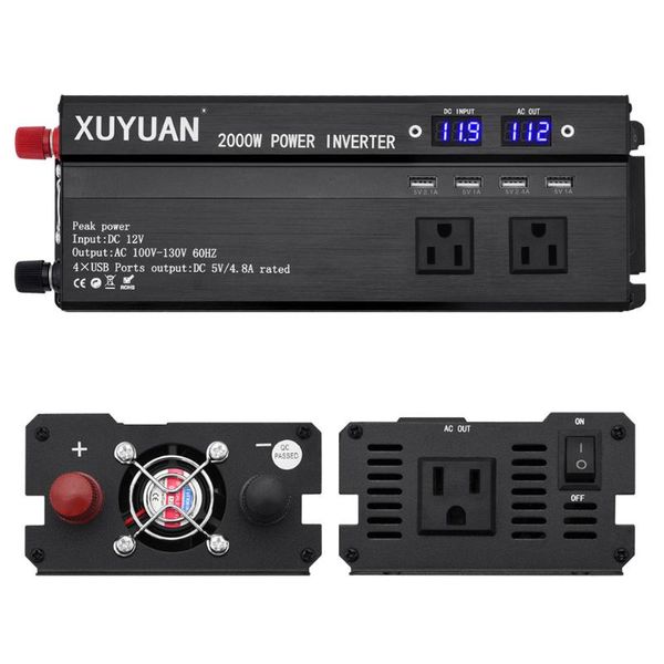 

24v 12v dc to 110v ac car power inverter 2000w modified sine wave converter dual outlet car power supply with us plug (black)