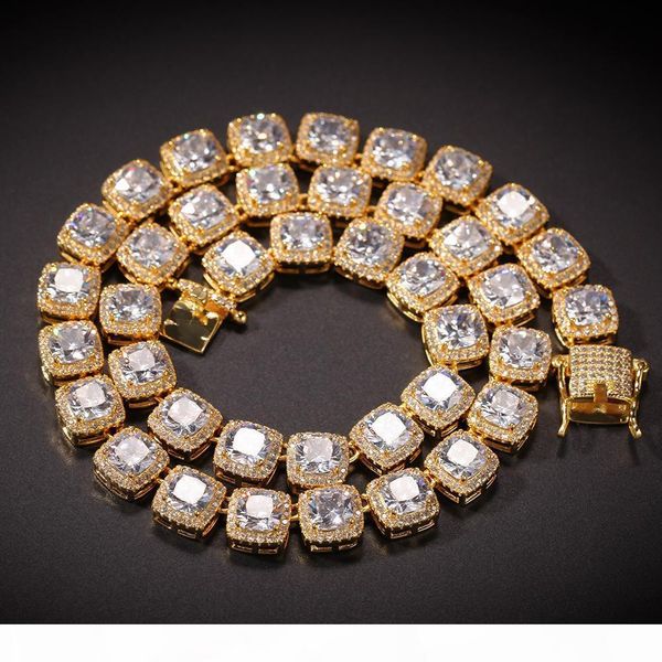 

18k золото белое золото покрыло iced out square cz цирконий ожерелье цепи hip hop полный алмазные цепи роскошные дизайнерские ювелирные пода, Silver