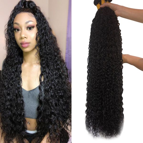 

new kinky curly bundles with closure human hair bundles with closure non-remy hair extension brazilian hair weave bundles, Black