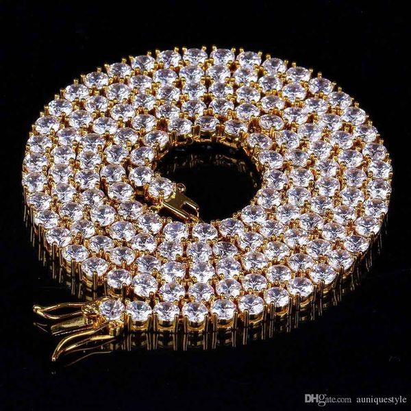 

mens hip hop necklace chain, 1 row 4mm diamond iced out chain gold silver plated macro pave cz tennis necklace bling crystal jewelry, Black