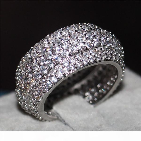 

women fashion pave set 300pcs diamonique cz band ring yellow & white gold filled engagement wedding ring for women men gift, Slivery;golden