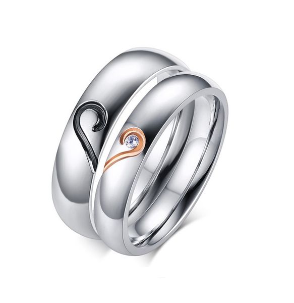

2020fashion diy couple jewelry rings love heart couples rings titanium stainless steel valentines ring, Silver