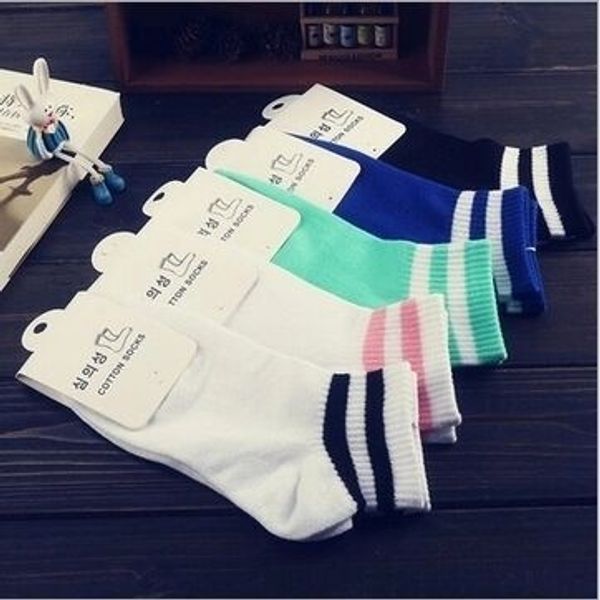

new fashion casual boat cotton two-bar women's korean cotton socks two-bar boat socks women, Pink;yellow