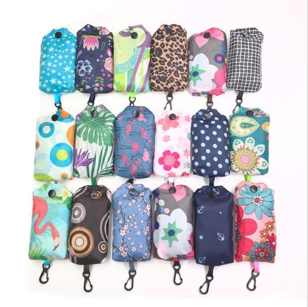 Compras Bolsas poliéster sacos de compra dobrável Shopping Bag portátil saco de viagem grande capacidade saco reutilizável Bolsas 16 Designs BT46