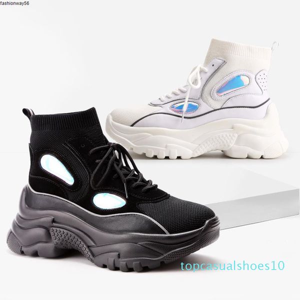 

женщины оптового new high top платформа кроссовки с блестками ботильоны носок обувь женщины унисекс папа коренастых кроссовки zapatos de muj, Black