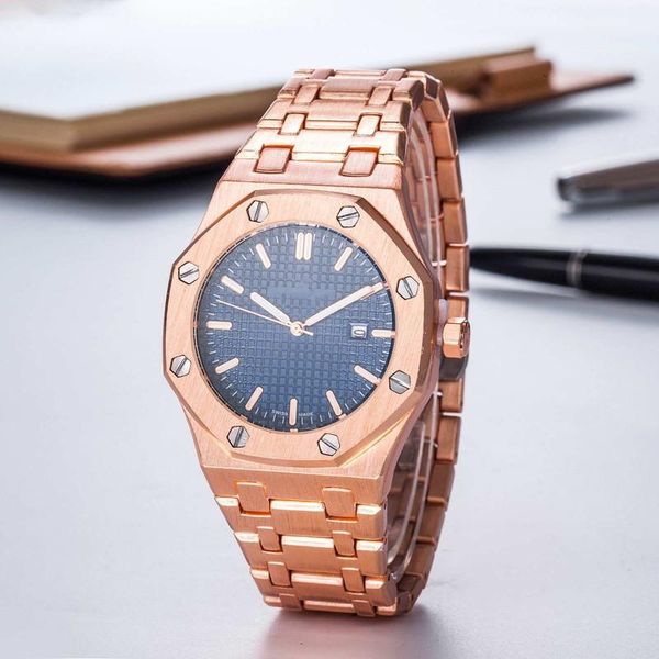 

men designer wristwatches fashion stainless steel quartz movement watches blue dial casual sports watch 06, Slivery;brown