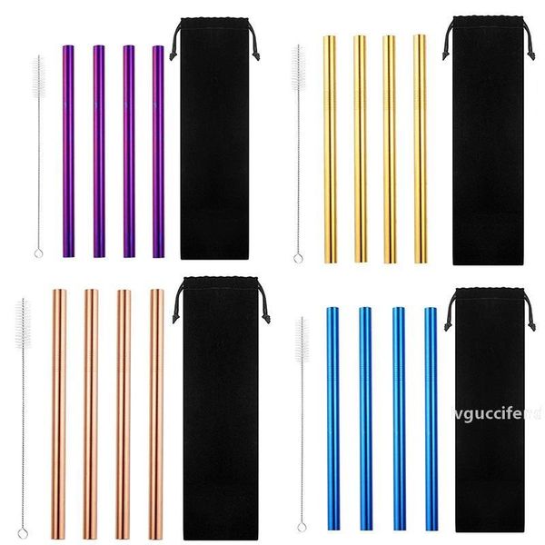 

new metal straws reusable straws stainless steel straight drinking straw beer fruit juice drink dining bar kitchen tool 6pcs/lot wx9-1181