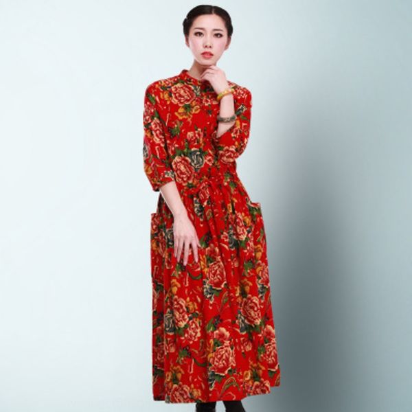 

2019 spring autumn winter new fashion style ethnic cotton and linen dress cotton and linen ethnic style women's dress, Black;gray