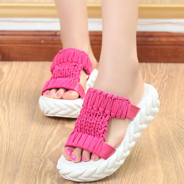

women slippers 2020 woman gladiator knit wool platform sandals ladies casual slide women's thick bottom flats female beach shoes, Black