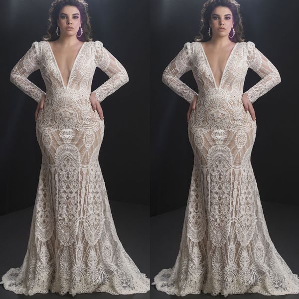 

long sleeves wedding dresses for girls mermaid bride bridal gowns lace appliques beach sheath column custom made, White