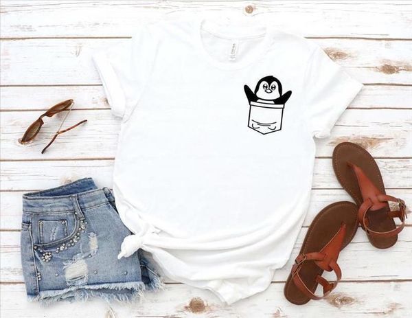 

funny penguin pocket v neck print women tshirt cotton casual funny t shirt gift 90s lady yong girl drop ship s 879, White