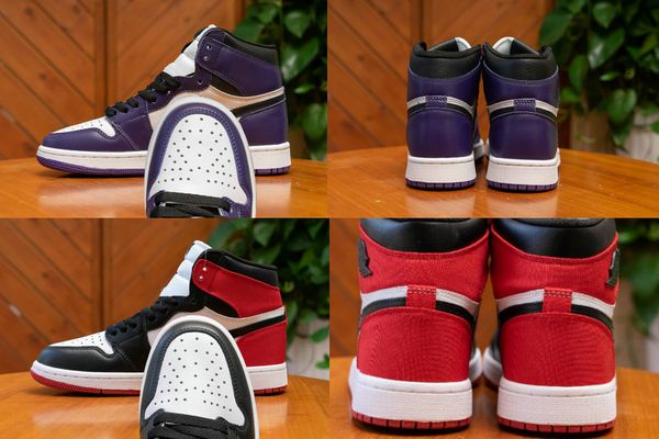 

2020 new 1 retro high og court purple men/women/kids basketball shoes 1s satin black toe red white youth sports sneakers