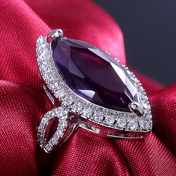 

aprilgrass brand luxury brilliant purple stone party rings vintage devil eye symbol micro paved cocktail party rings for women selling, Silver