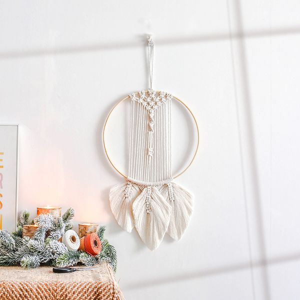 

bohemian wall pendants home accessories weddings weaving leaf beige hand made cotton knitted wall hanging living room decoration gt003