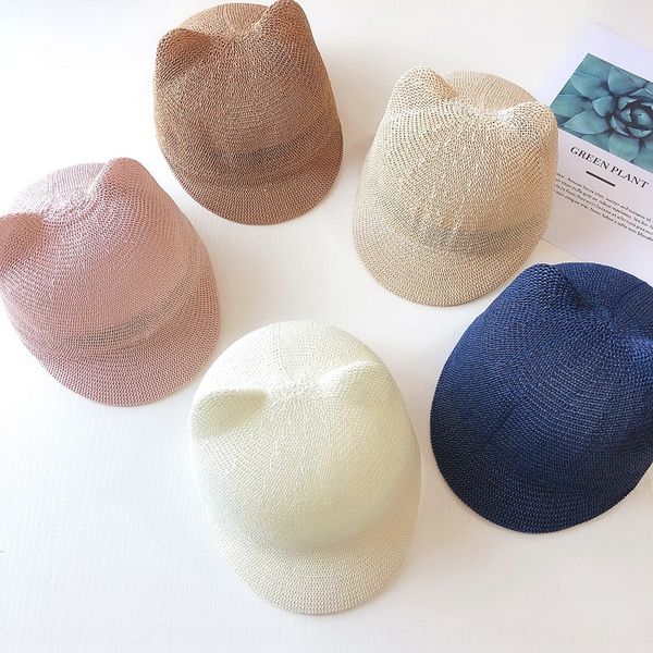 

new children's solid color cat male and female baby cat ear cap cap duck tongue hat hollow sun hat, Blue;gray