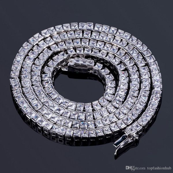 

hip-hop single-row square zircon-inlaid 6mm men's necklace gold silver 18inch 22inch 24inch 30inch necklace hot