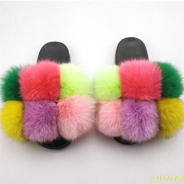 

women summer fur slippers fluffy fur slides fashion flat outdoor sandals leisure travel slippers plush slides luxury shoes, Black