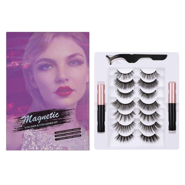 

stock 7 pairs magnetic eyelashes double liquid eyeliner kit with tweezers reusable 3d 6d false lashes magnetic eyeliner natural no glue
