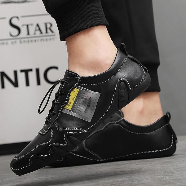 

new мужчина loafer fashion forward зашнуровать мокасины людей отдыха натуральной кожи трендовом обувь большого размером 47 a4, Black