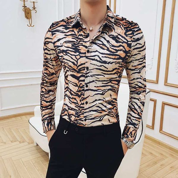 

velvet keep warm personality animal print long sleeve shirt men camisa social masculina manga longa chemise homme manche longue, White;black
