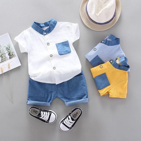 

childrens solid color color matching collar shirt shorts childrens clothing wholesale foreign trade platform childrens clothes shop to get g, White