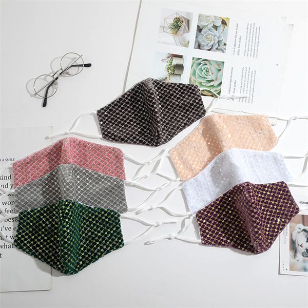 

7 color fashion shinning sequin mask for women and men dust-proof breathable washable reusable outdoor protective face mask wholesale dwc751