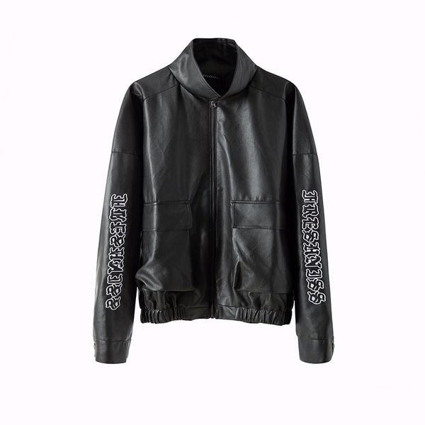 

original pu leather loose oversize jacket men and women hip hop windbreaker flight jacket streetwear bomber coat, Black;brown