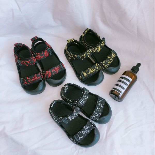 

new boys' and girls' kids' babies' baotou breathable wear-resistant and sandals anti-slip ribbon parent-child sandals sh, Black;red