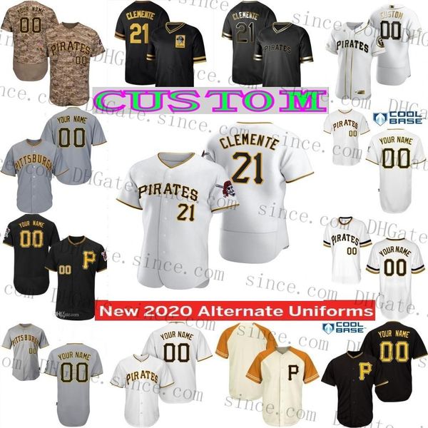 

pittsburgh 2020 chris archer corey dickerson josh bell cole tucker jameson taillon jung kuhl honus wagner clemente baseball jersey, Blue;black